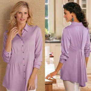 Soft Surroundings Allegretti Tunic Top Womens Size Small Long Sleeve Button Down